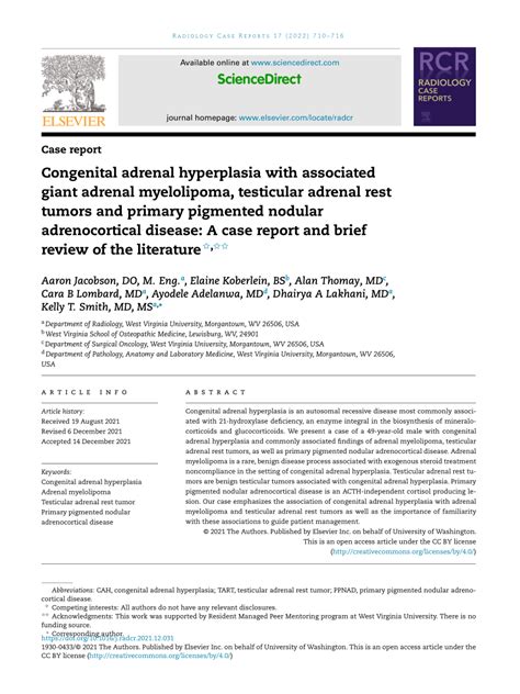 Pdf Congenital Adrenal Hyperplasia With Associated Giant Adrenal