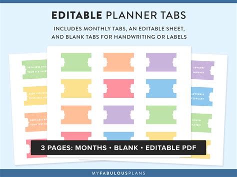 Printable Divider Tabs Editable Planner Tabs Tabs Template Foldable