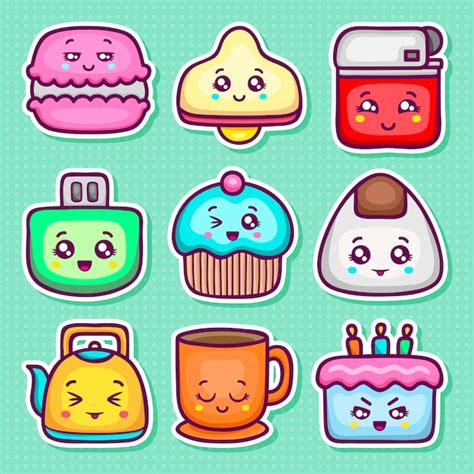 Free Vector Kawaii Sticker Icons Hand Drawn Doodle Coloring