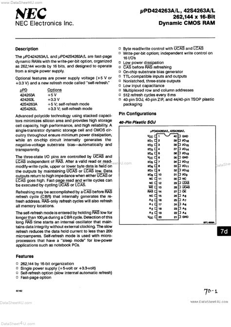 Upd424263l Datasheet Dram Equivalent Nec Electronics