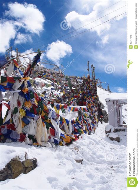 Prayer Flags On Snow Mountain Stock Image Image Of Colorful Religion