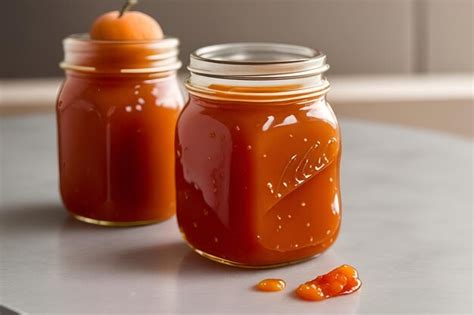 Premium AI Image A Jar Of Apricot Jam On The Tabletop