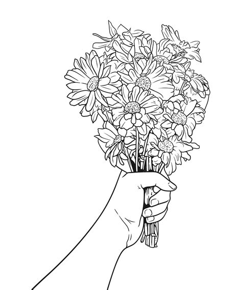 Premium Vector Female Hand Presenting A Flower Bouquet In Line Art Style