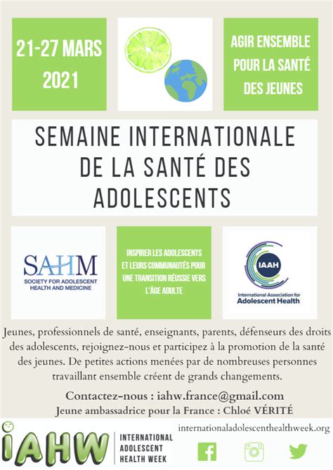 Semaine Internationale De La Santé Des Adolescents Du 21 Au 27 Mars 2021