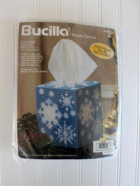 Snowflake Tissue Box Cover Plastic Canvas Kit From Bucilla Let Etsy