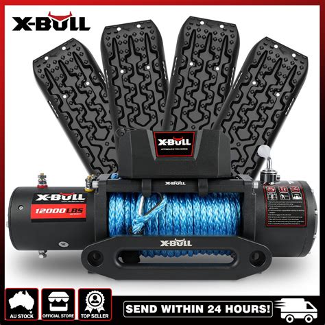 X Bull 12000 Pound Winch With Synthetic Rope With 4 X Black Gen 30