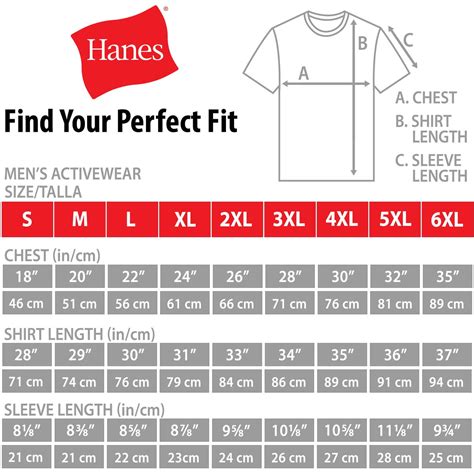 Hanes T Shirt Size Chart