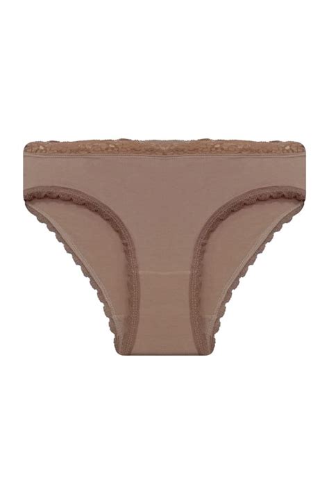 Buy Mid Waist Hipster Panty In Nude Colour With Lace Trims Cotton