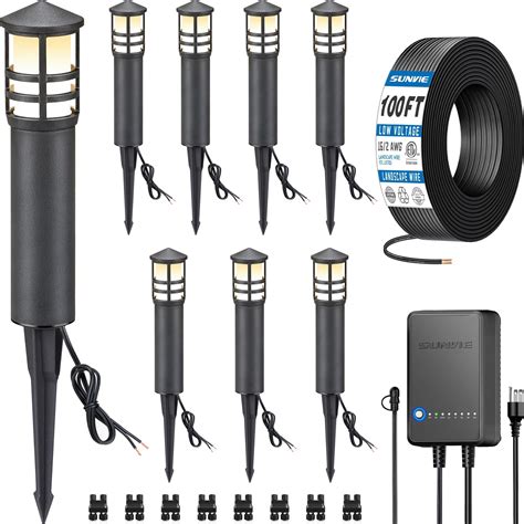 Sunvie All In One Led Landscape Lighting Kit 8 Pack Low Voltage Pathway Lights With Transformer