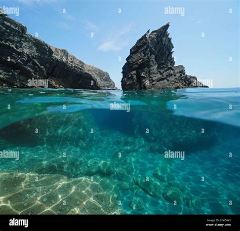 Seascape Mediterranean Sea Rugged Rock And Rocky Coast Split View