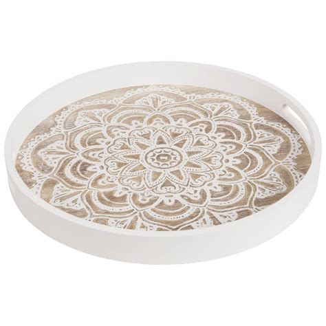 Plateau Rond Blanc Poign Es Mandala Maisons Du Monde Round Tray