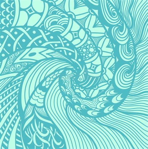 Abstract Zen Tangle Zen Doodle Pattern In Marine Style Blue Stock