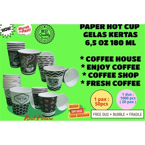 Jual Paper Hot Cup 6 5 Oz 180 Ml Motif Coffee Gelas Kertas Isi 50 Pcs