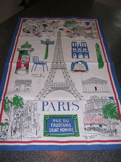 Paris Tea Towel Dish Towel Eiffel Tower Beauville France Large Etsy