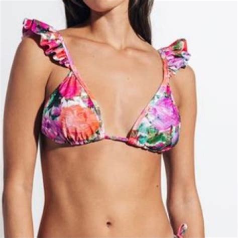 PatBO Swim Patbo Nwt Blossom Ruffle String Bikini Top S And M