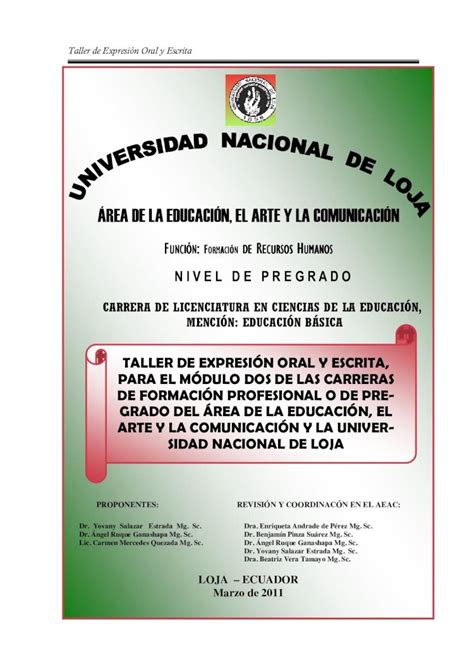 PDF Taller de Expresión Oral y Escrita El lenguaje oral es un tipo