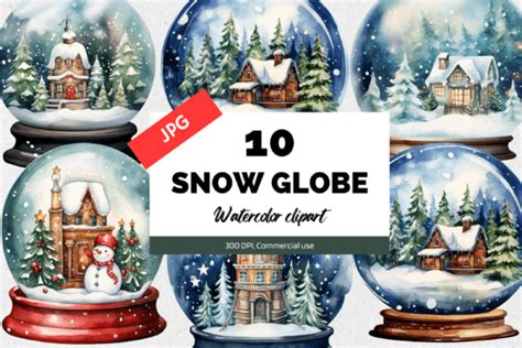 10 Watercolor Snow Globe Clipart JPG Graphic by KiwiCakeStudio ...