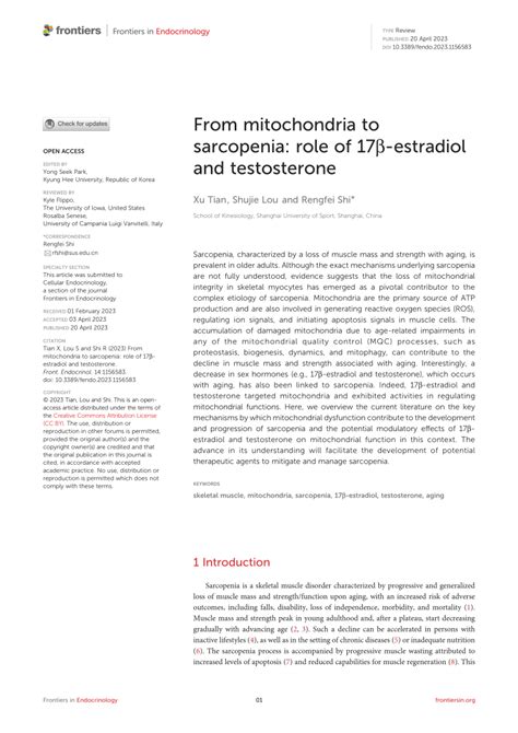 Pdf From Mitochondria To Sarcopenia Role Of Estradiol And