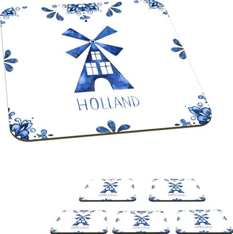 Onderzetters Voor Glazen Delfts Blauw Holland Windmolen X