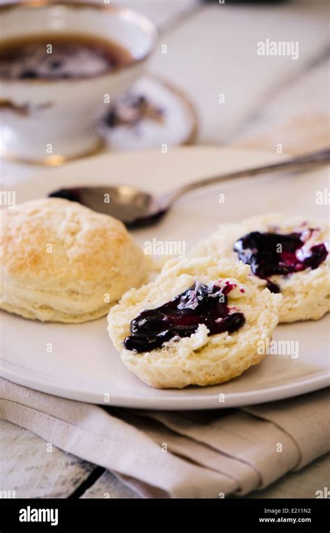 Buttermilk Biscuits With Jam Stock Photo Alamy