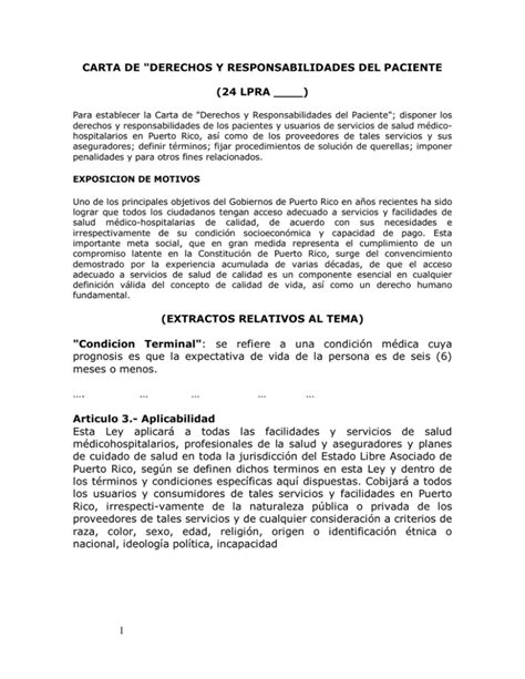 Carta De Derechos Y Responsabilidades Del Paciente