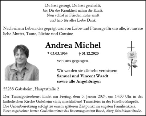 Traueranzeigen Von Andrea Michel Vrm Trauer De