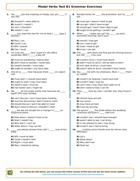 488 Modal Verbs Test B1 Grammar Exercises