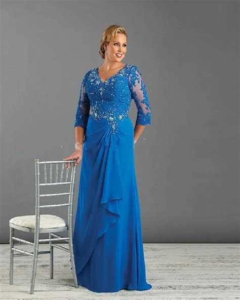 Blue Plus Size Mother Of The Bride Groom Dresses With Sleeve Appliques