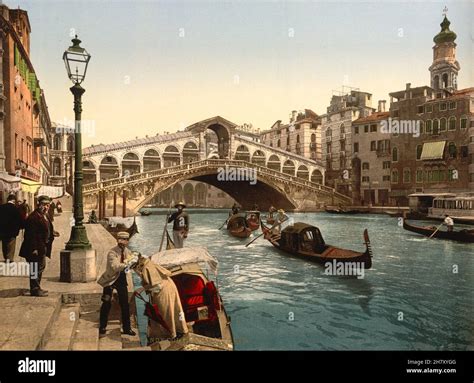 Vintage Historique Vieux Photochrom Le Pont Du Rialto Venise Banque De