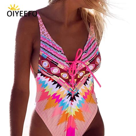 Buy Oiyeefo Bright Pink Lace Up Swimsuit One Piece