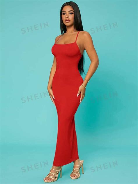 SHEIN SXY Solid Criss Cross Backless Bodycon Dress SHEIN USA