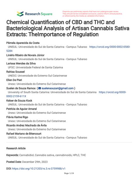 PDF Chemical Quantification Of CBD And THC And Bacteriological