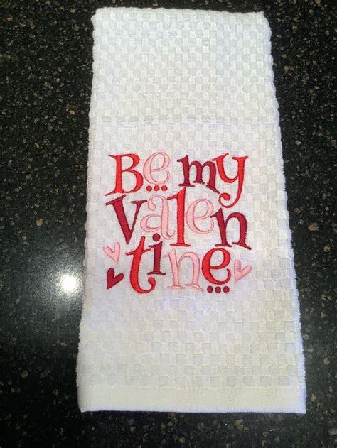 Embroidered Kitchen Towel Valentine Towel Cotton Towel By My Valentine Towel Etsy Valentine