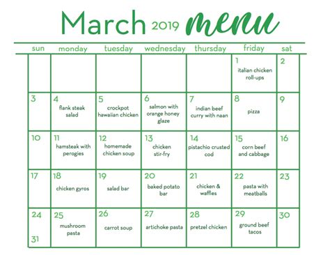 Monthly Meal Planning Calendar March The Chirping Moms