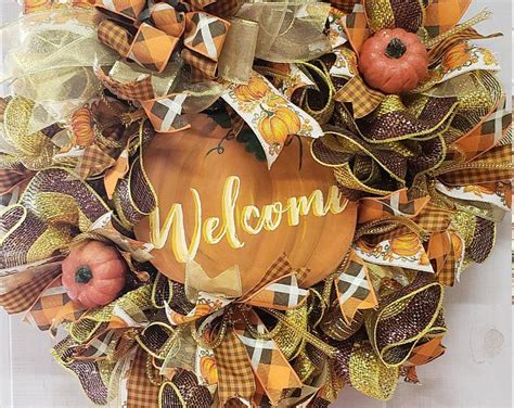 Welcome Fall Pumpkin Deco Mesh Wreath Welcome Wreath Pumpkin Etsy