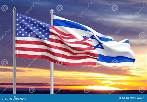 Usa And Israel Flag Against The Sunset Stock Photo Image Of