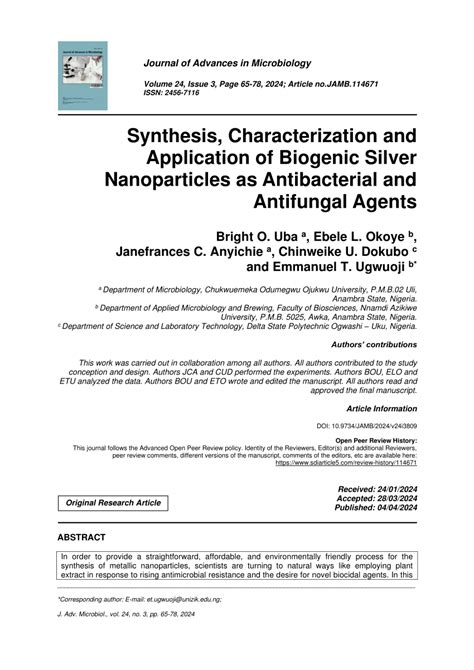 Pdf Synthesis Characterization And Application Of Biogenic Silver