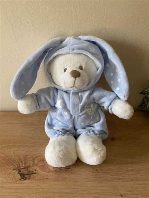 Doudou peluche ours déguisé en lapin combinaison bleu étoile simba toys