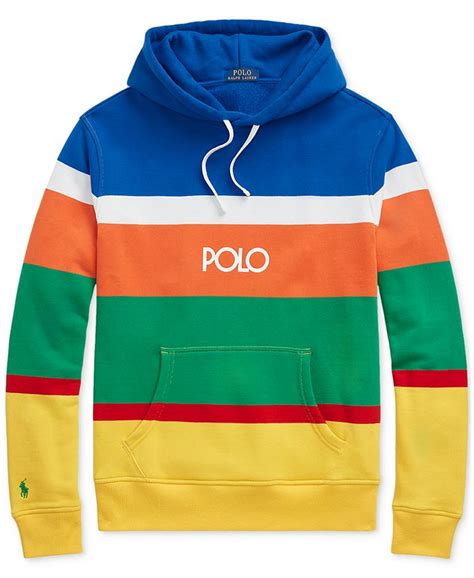 Polo Ralph Lauren Mens Logo Striped Fleece Hoodie Macys