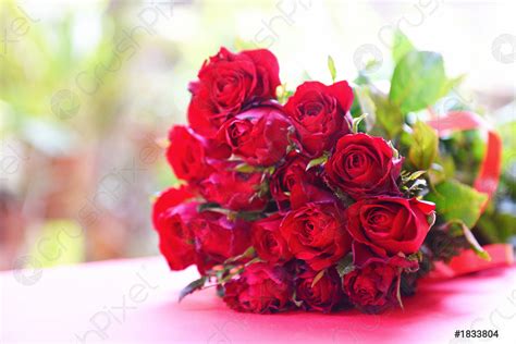 Natural Fresh Red Roses Flower Bouquet Nature Background Close Up