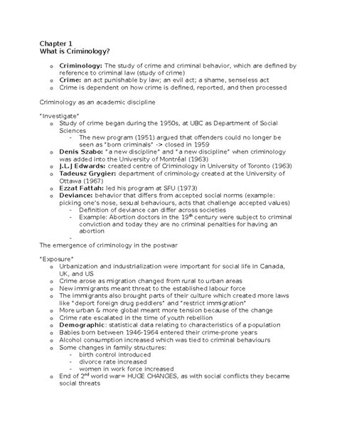 Crim Chapter Notes Chapter What Is Criminology O Criminology