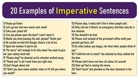 20 Examples Of Imperative Sentences Imperative Sentences Sentences