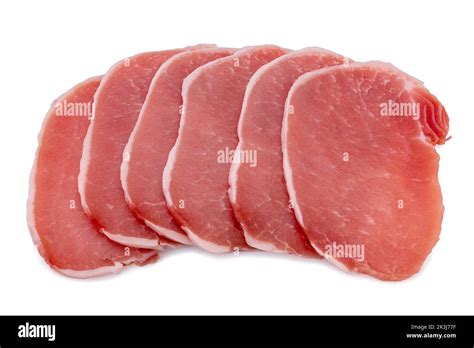 Raw Pork Loin Steaks Slices Isolated On White Clipping Path Stock