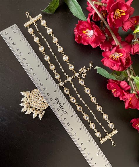 Kundan Pearl Head Band Sheesh Phool Tikka Damini Gold Etsy