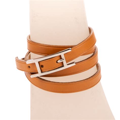 Hermes Jewelry Behapi Triple Tour Bracelet In Brown Barenia Leather