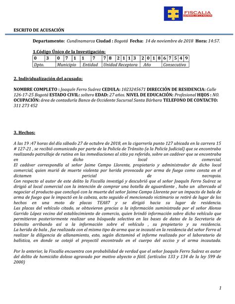 Ejemplo Escrito De Acusaci N Escrito De Departamento Cundinamarca