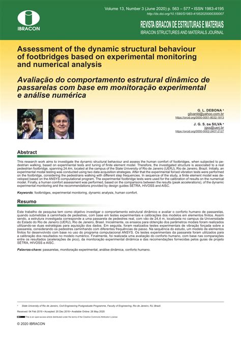 Pdf Assessment Of The Dynamic Structural Behaviour Of Footbridges