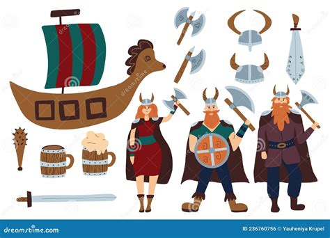 Vector Set of Vikings. Viking Objects Set. Stock Vector - Illustration of medieval, northern ...