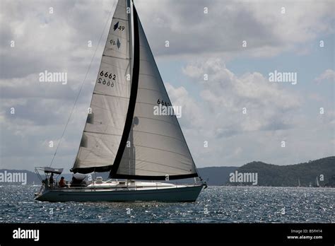 View Of Starboard Side Of A Yacht Sailing On Pittwater Bay Sydney