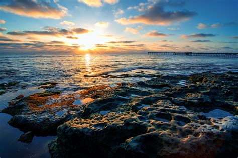 Wallpaper Sunlight Sunset Sea Bay Rock Nature Shore Reflection